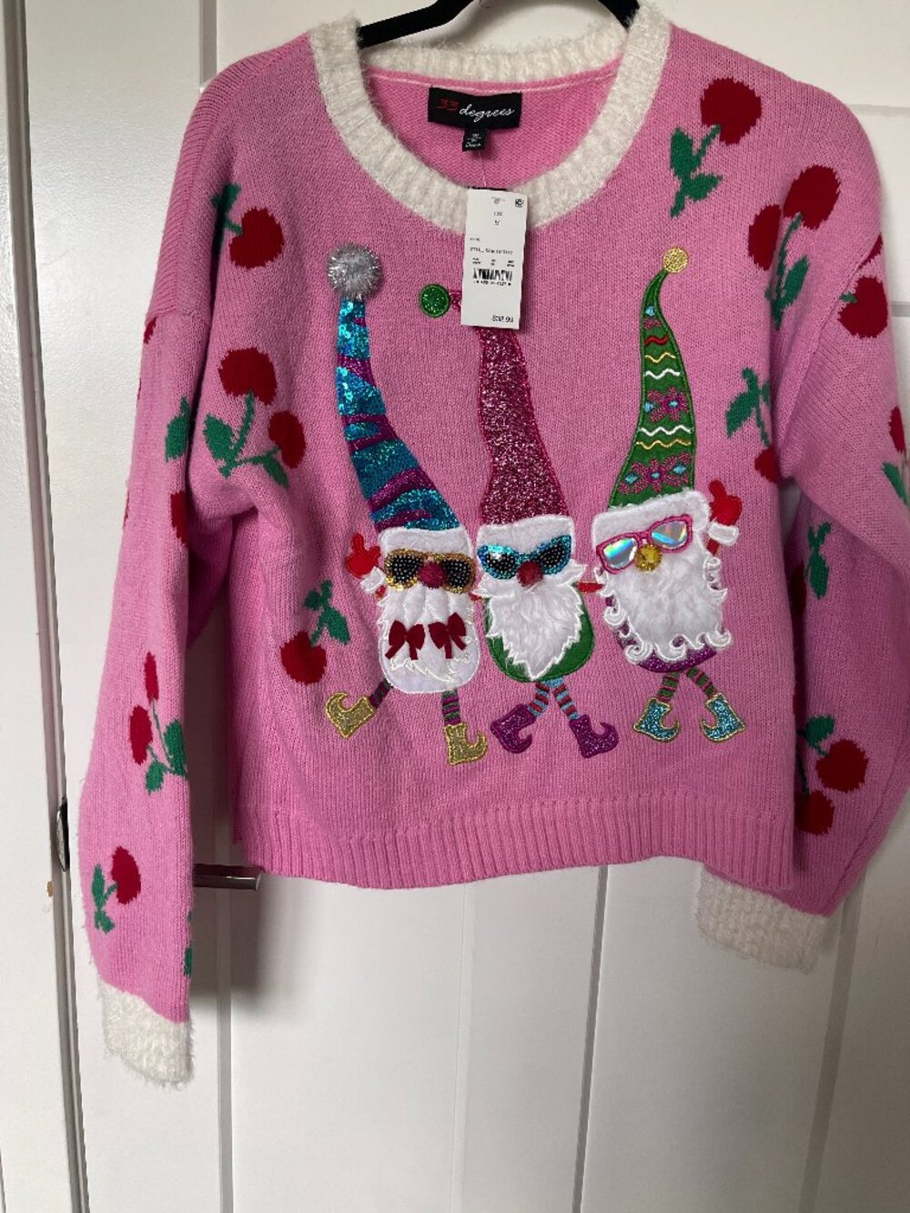 🎄 NWT 33 Degrees Pink Christmas Gnome Sweater Size M